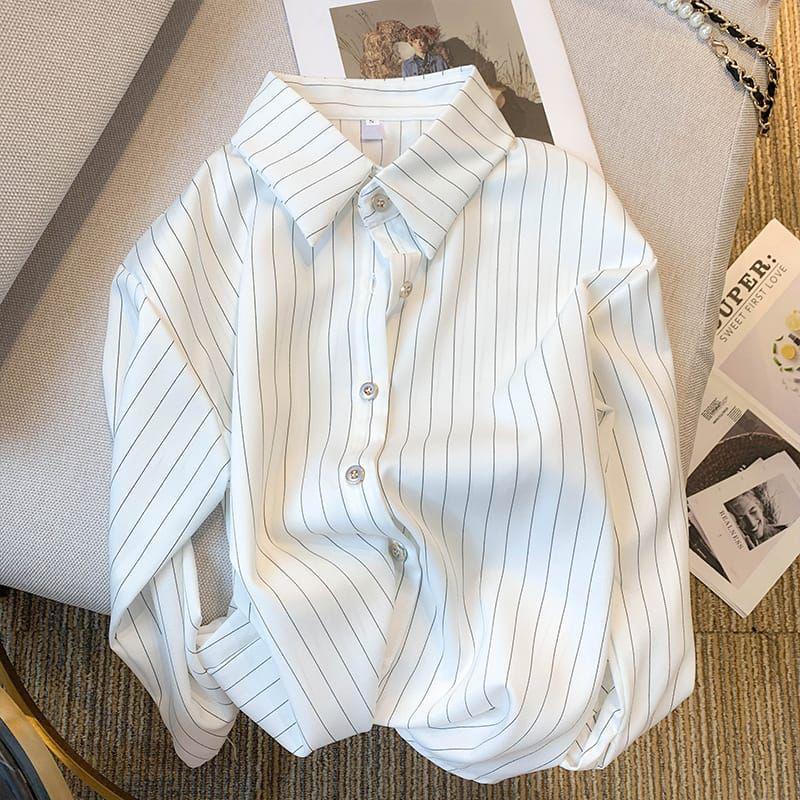 Korean Style White Loose Stripe soft cotton Shirt Women OL Wear Casual