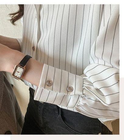 Korean Style White Loose Stripe soft cotton Shirt Women OL Wear Casual Blouse Top